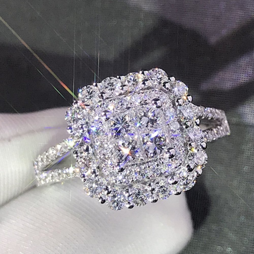 🎀 Double Layer Cross Square Zircon Luxury Wedding Ring for Women, PD361 - Picture 3 of 9